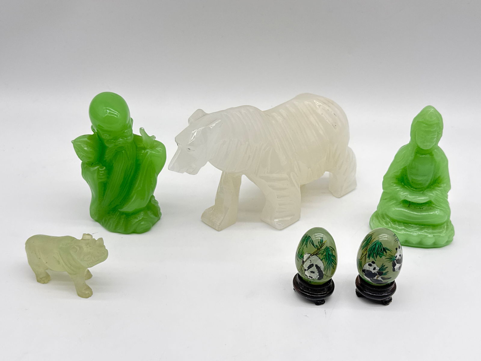 6 Vintage Chinese Carved Stone Figures – Tigers, Pandas, Deities & More (086 white) (1 of 9)