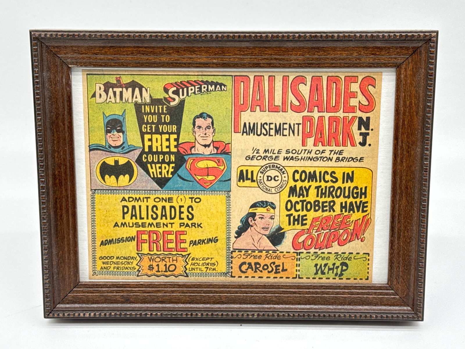 1969 Batman & Superman "Palisades Park" DC Comics Coupon Ad – Framed Display (068 white) (1 of 3)