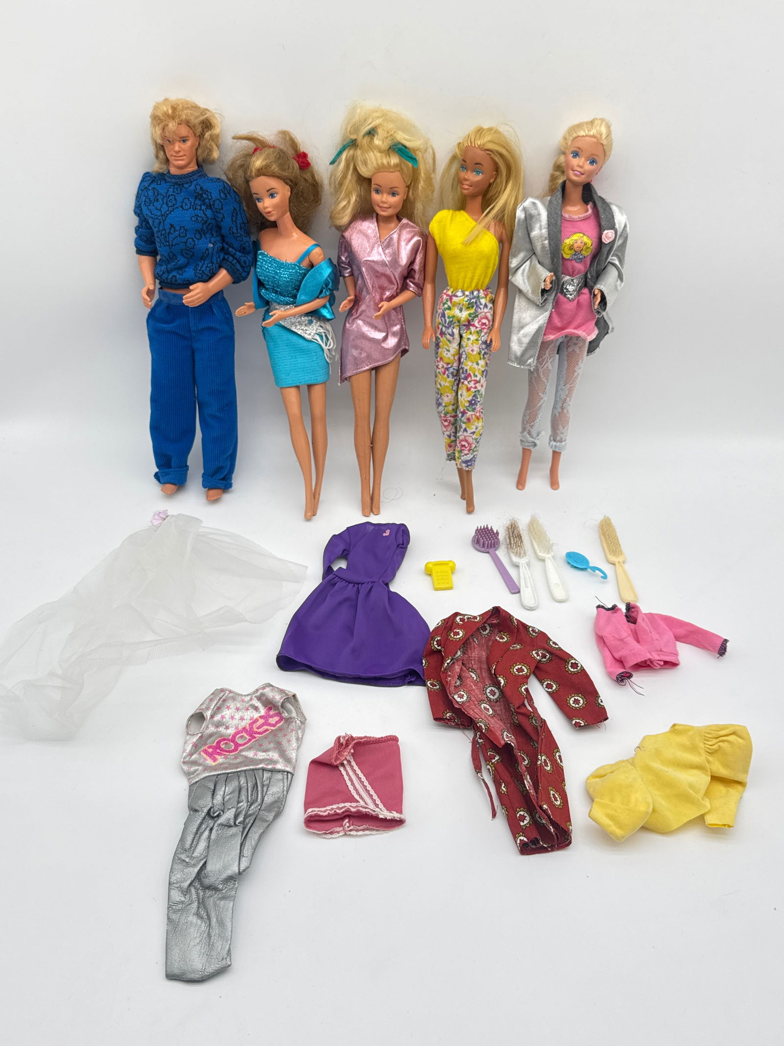 Lot of 5 Vintage Barbie Dolls + 1 Ken with Clothes & Accessories – 1980s/90s Bundle - (105 white) (1 of 5)