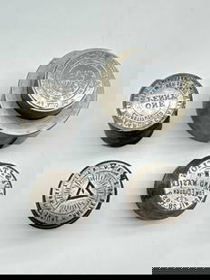 Masonic and Fraternal Organization Metal Stamp Dies (119 white): Step into the rich symbolic world of Freemasonry and fraternal history with this rare 5-piece collection of vintage steel stamp dies, used to imprint seals, coins, or certificates. This group includes