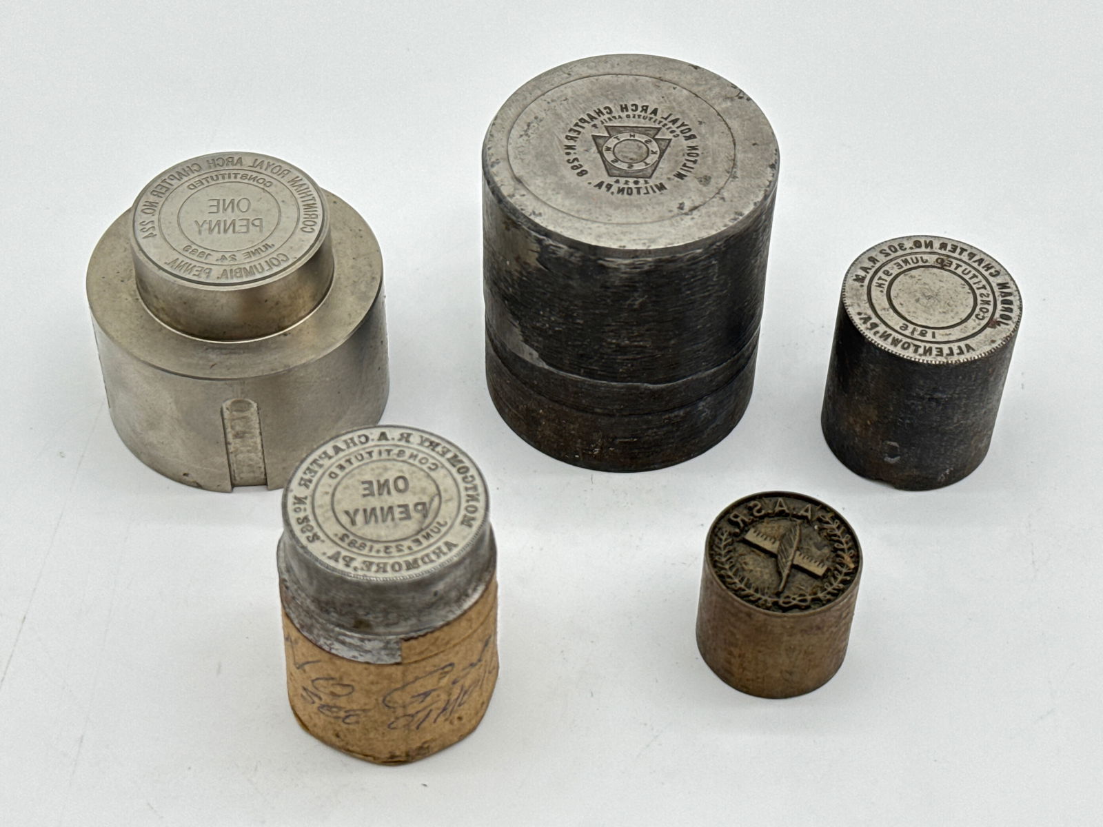 Antique Masonic & R.A.M. Coin Dies – Rare Lodge Penny Dies (123 white) (1 of 9)