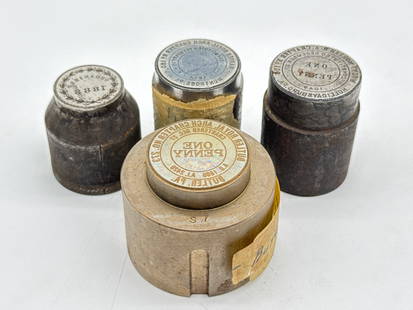 Antique/vintage Masonic Penny Token Dies–Butler, Montrose, Hollidaysburg PA&1881 Laurel Wreath: (124 white)A heavy-hitting lot for historians and Masonic collectors alike, this group of four vintage coin dies features beautifully engraved steel dies used to mint symbolic “One Penny&rdquo; toke