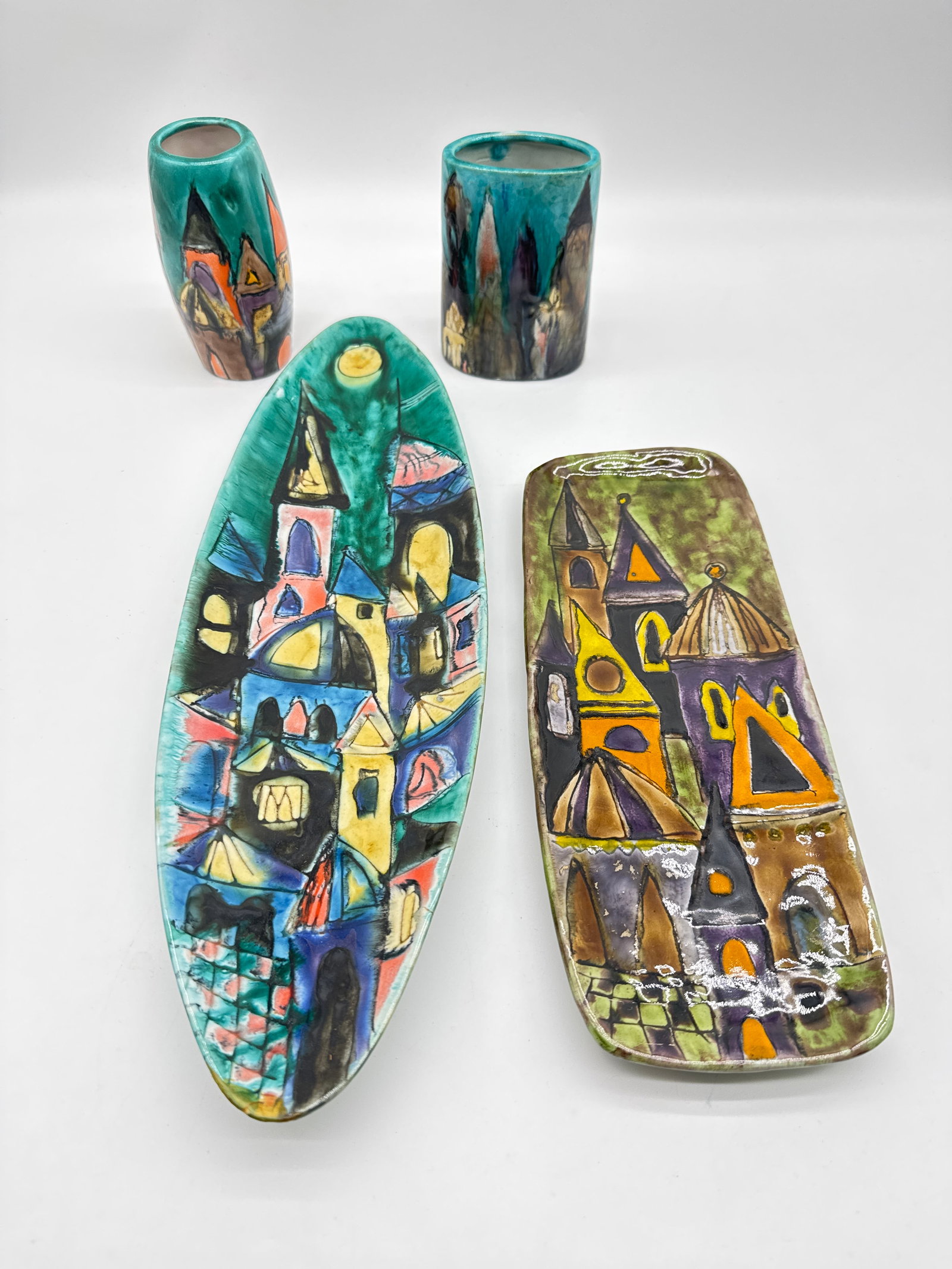 Mid-Century Modern Schiavon Italy Hand-Painted Ceramic Serving Dishes & Vases – 4-Pieces(141 (1 of 14)