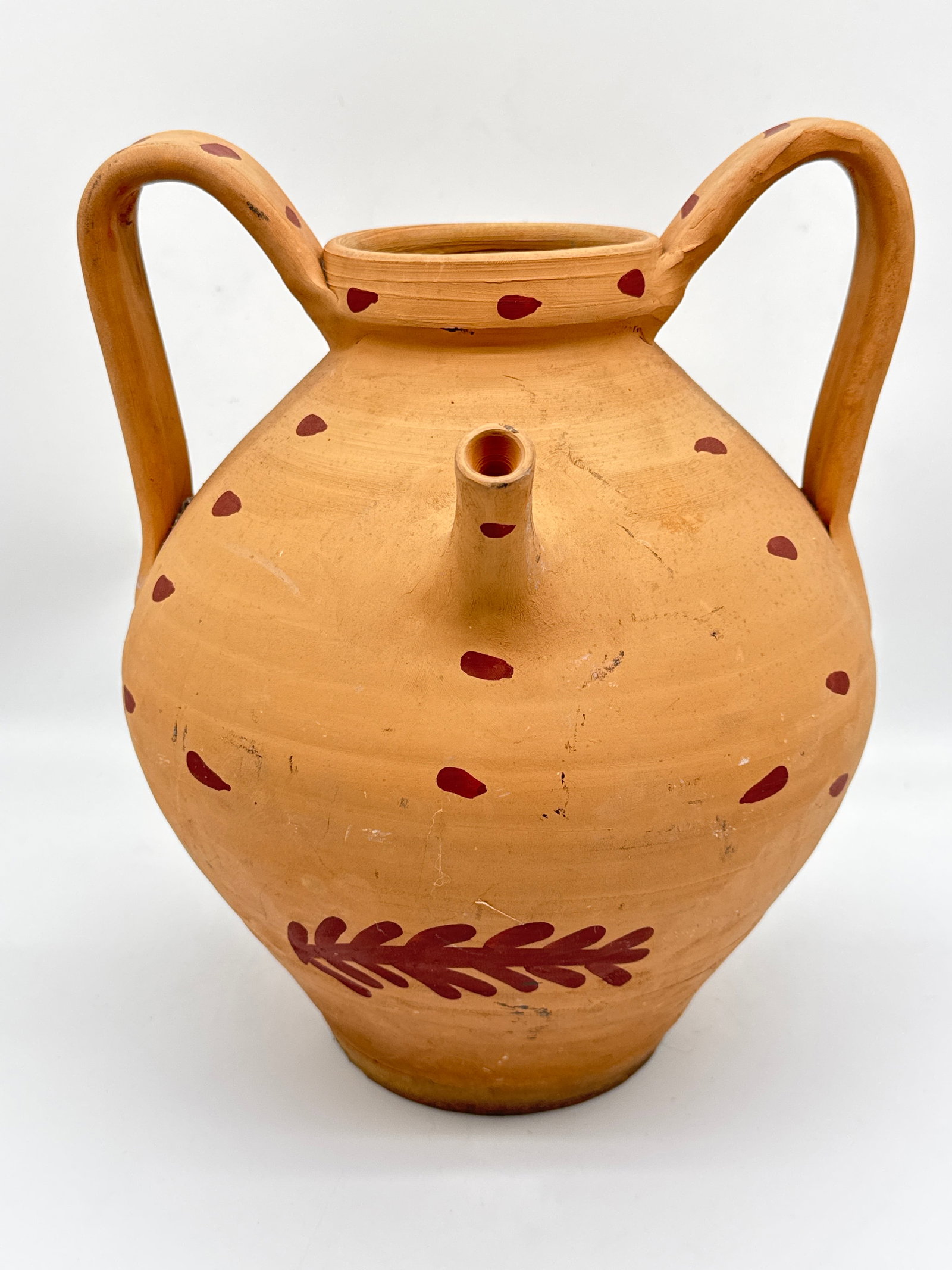 Vintage Spanish Terracotta Botijo Water Jug with Red Dot Decoration - 175 white (1 of 7)