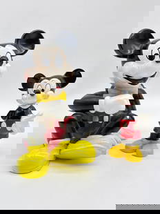 Vintage Mickey Mouse Ceramic Figurines – Classic Disney Duo - 176 white: Step right up, Disney lovers! This charming pair of vintage Mickey Mouse ceramic figurines brings double the nostalgia and double the fun. One features Mickey sitting happily with a mischievous grin a
