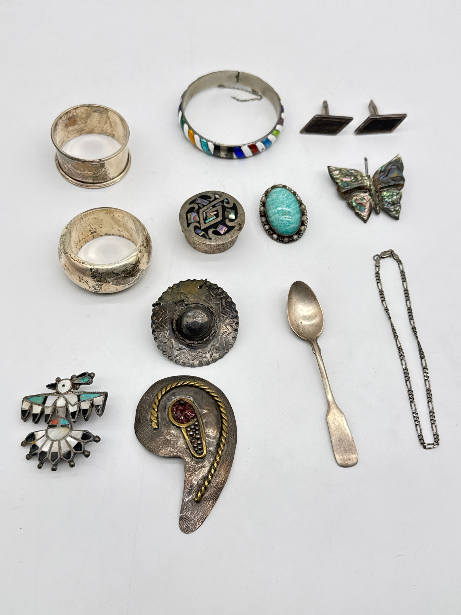 Vintage & Sterling Jewelry – Zuni Inlay, Taxco, 925 Chain, Spoon Charm & More - 188W Adam (1 of 9)