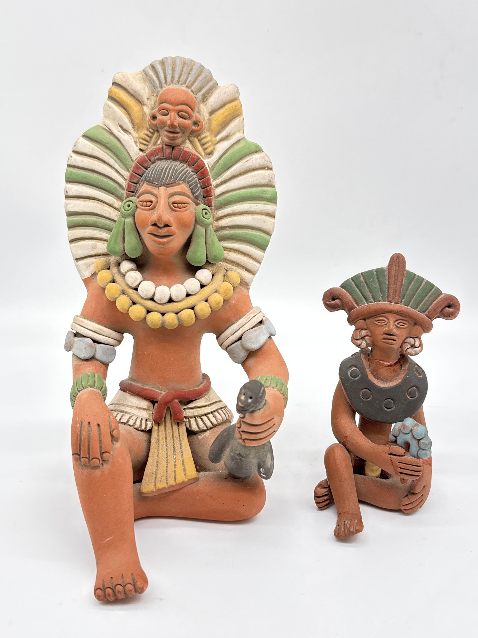INAH Mexico Handcrafted Terracotta Figurines – Museum Reproduction of Pre-Columbian (008 orange): This striking pair of hand-painted terracotta figurines was created under the authority of INAH (Instituto Nacional de Antropología e Historia) in Mexico—an institution dedicated to preserving the 