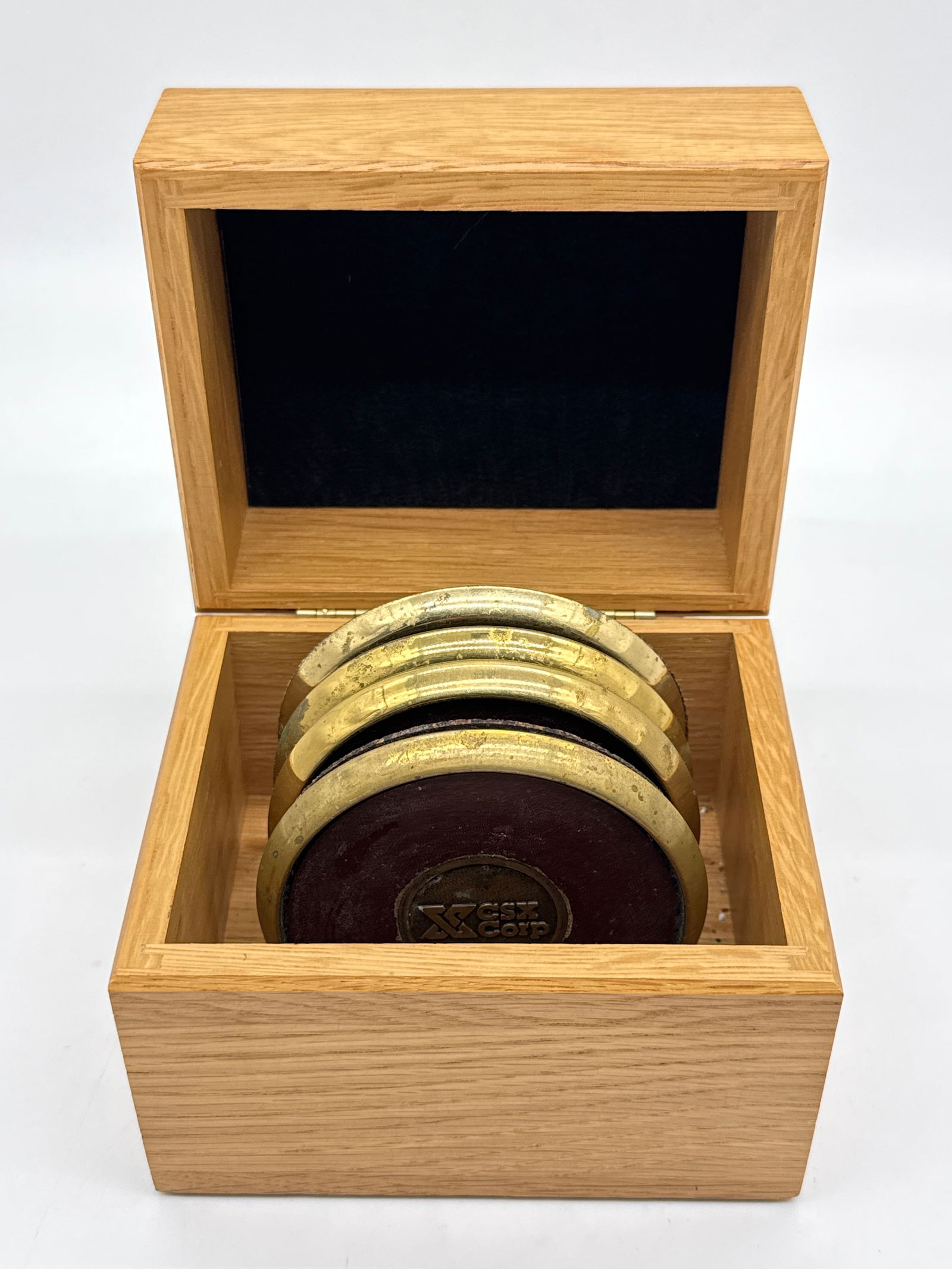 seaboard system railroad Brass Leather Coaster Set with/ box (012 orange) (1 of 6)