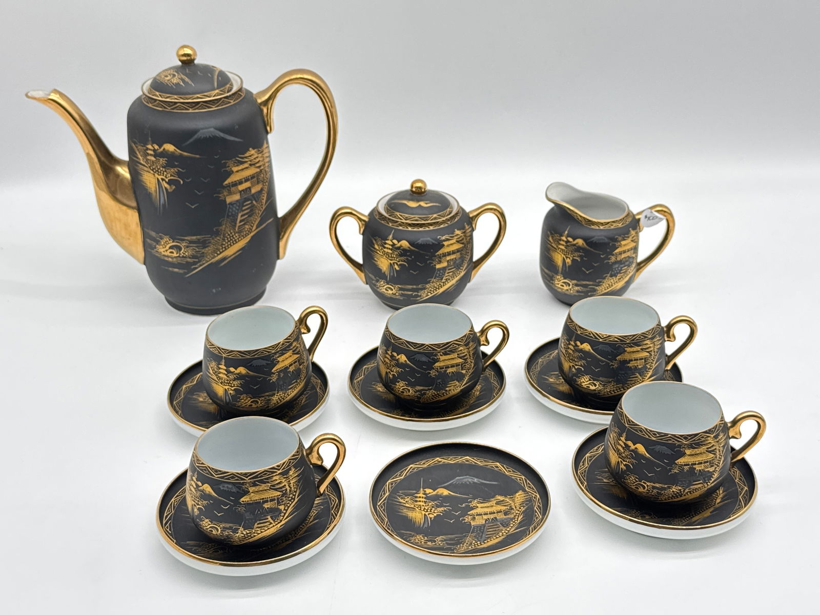 Vintage Black & 24K Gold Lithopane Geisha Tea Set – Partial Set of 6 (018 orange) (1 of 7)