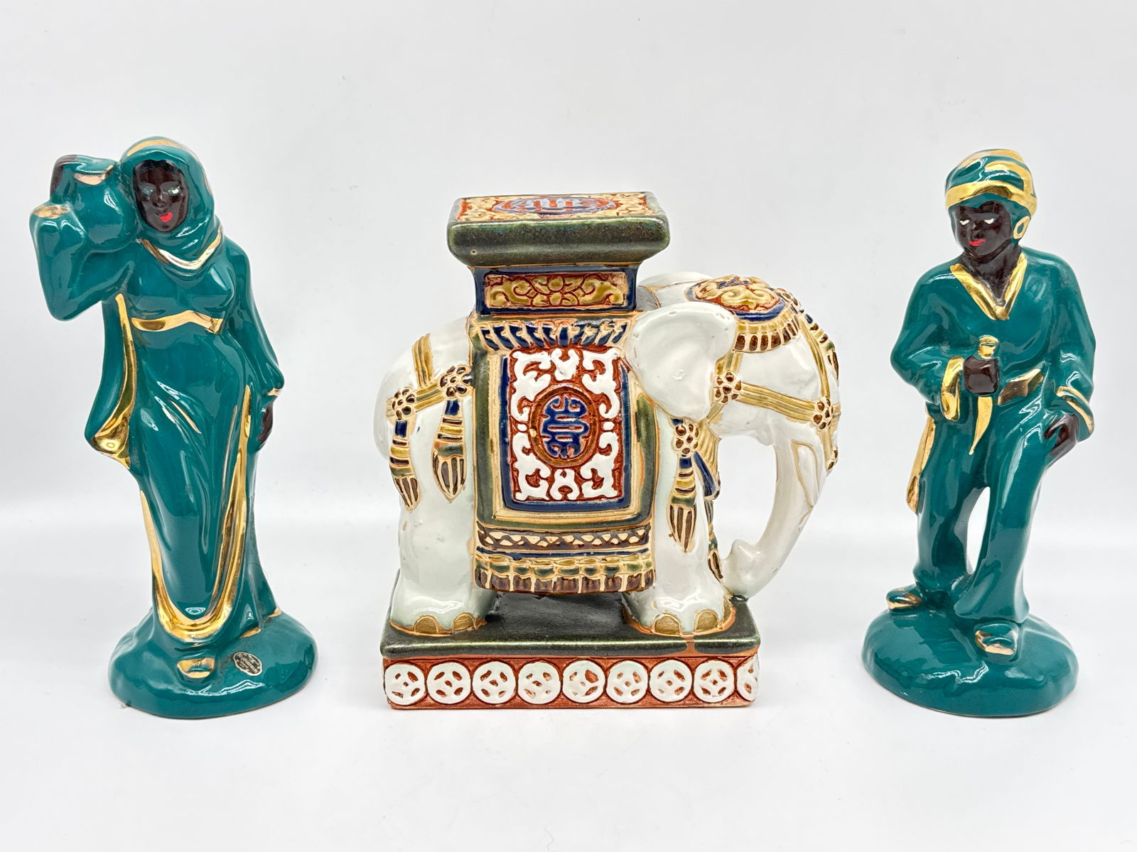 Vintage Ceramic Elephant Plant Stand & Pair of Blackamoor-Style figures  G(025 orange) (1 of 7)