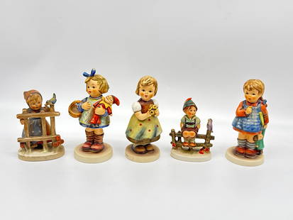 5 Vintage Goebel Hummel Figurines – Exclusive Editions & W. Germany Stamps (057 orange): This charming collection features five original Goebel Hummel figurines, each showcasing a sweet scene of childhood innocence and finely hand-painted detail. Included are pieces stamped “W. Germany,