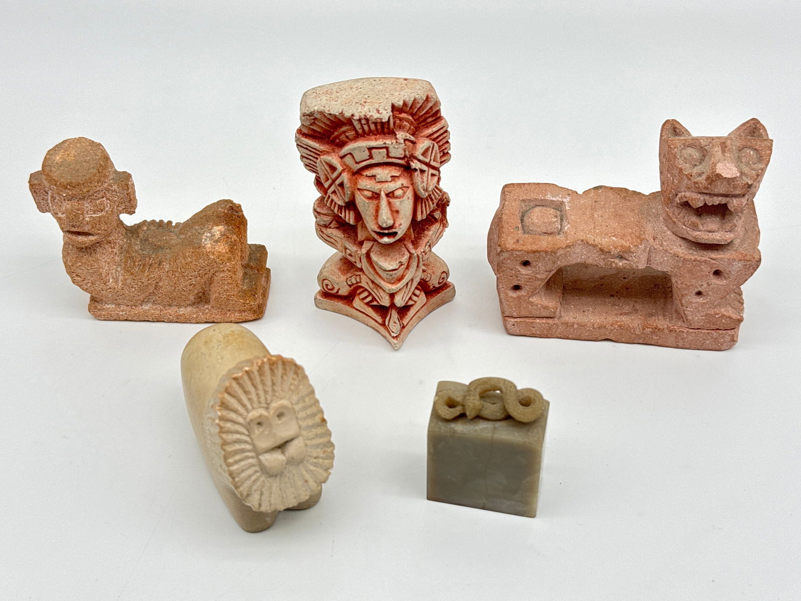 Hand-Carved Figurines – Pre-Columbian Style Terracotta & Chinese Soapstone Seal - 091 orange (1 of 9)
