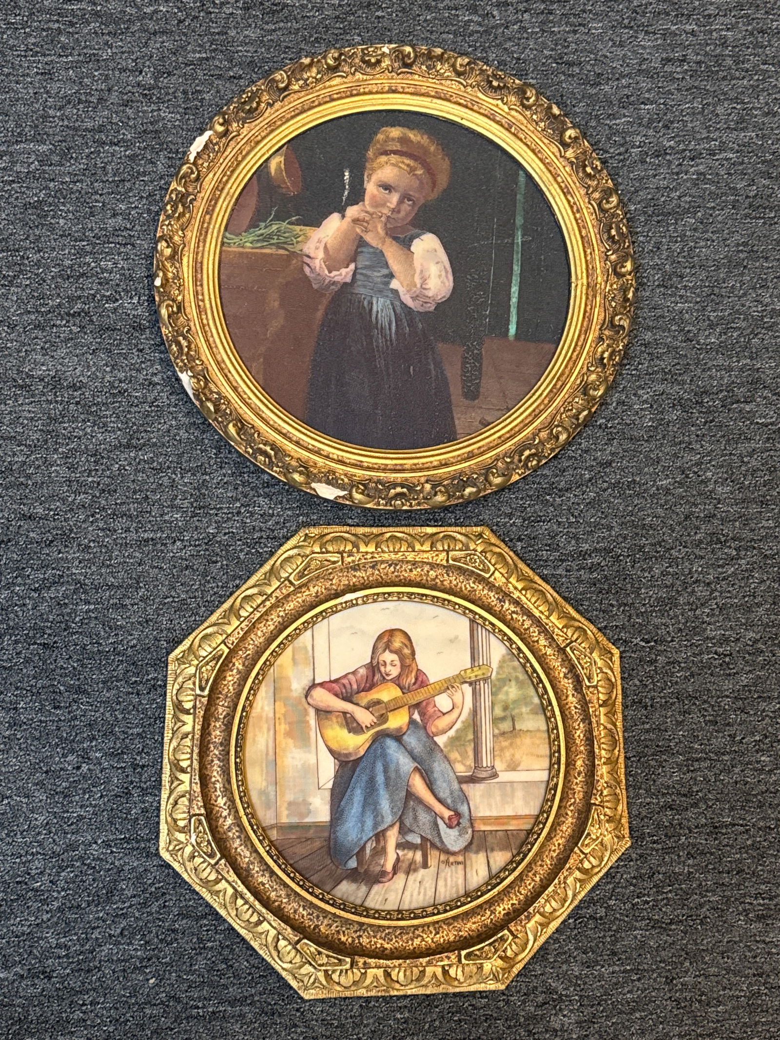 Pair of Vintage Artini Wall Plaques – Hand-Painted 3D Engravings on Canvas & Tile - 093 orange (1 of 11)