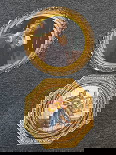Pair of Vintage Artini Wall Plaques – Hand-Painted 3D Engravings on Canvas & Tile - 093 orange: Add a touch of romantic nostalgia to your gallery wall with this pair of vintage Artini hand-painted wall plaques, each featuring a charming young girl in a serene moment. One plaque shows a girl in a