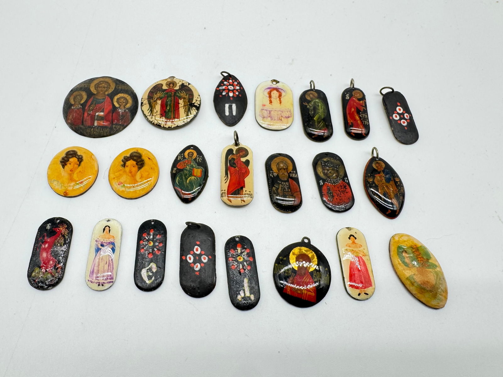 Hand-Painted Russian Lacquerware Religious Icon Pendants - 103 orange (1 of 5)