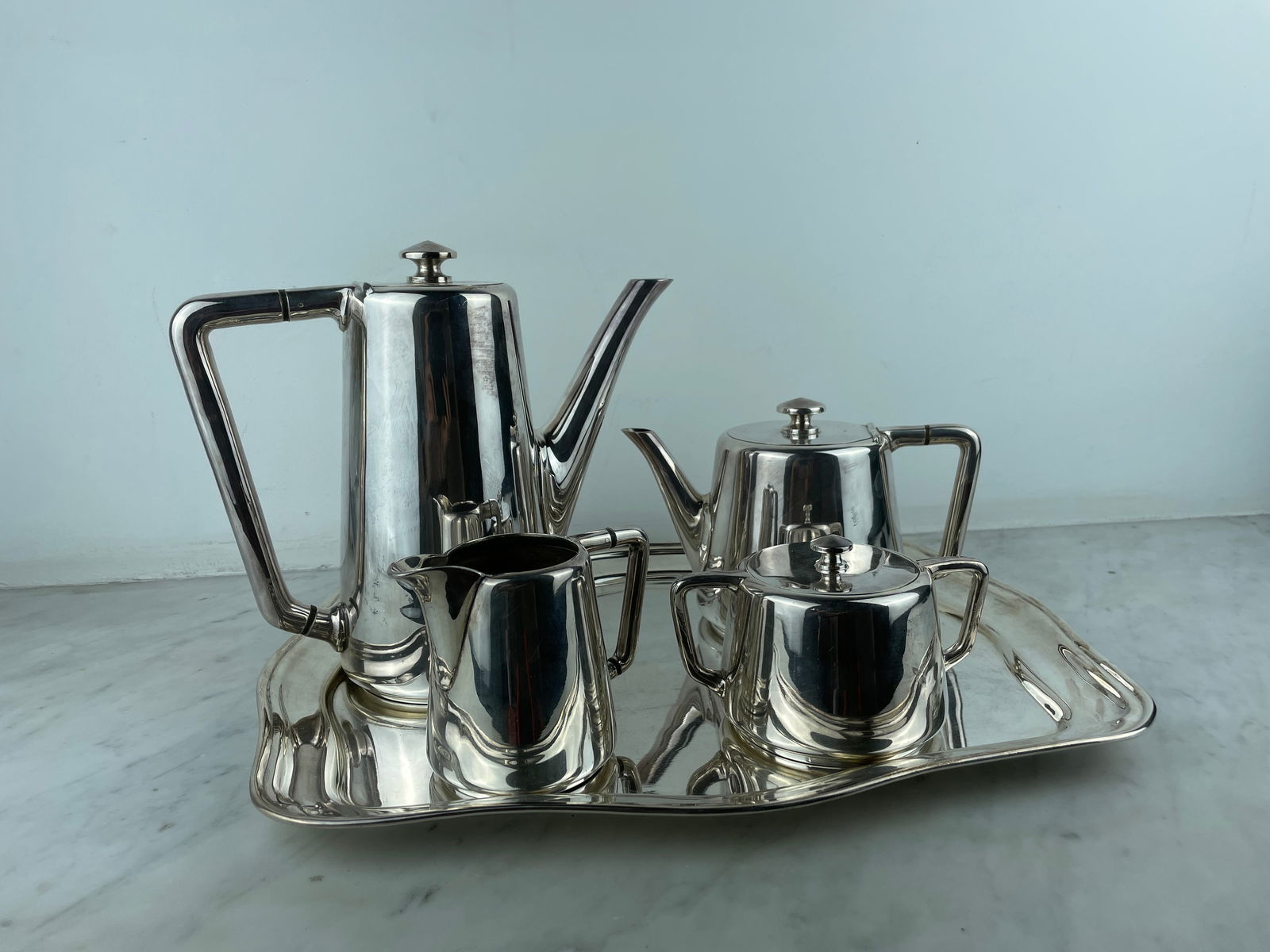 John Turton Silver Plated Tea Set & Sheffield Tray