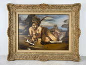 Louis Latapie (1891-1972) - Female nude reading - Oil on panel Nude lying on her stomach, leaning