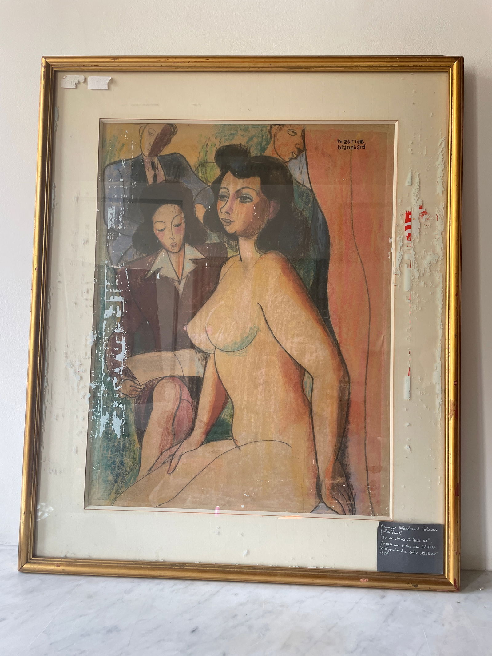 Maurice Blanchard (1903-1969) - Studio Scene - Pastel on paper Figurative composition representing a: Maurice Blanchard (1903-1969) - Studio Scene - Pastel on paper Figurative composition representing a nude woman posing in a studio. Pastel on paper. Dimensions: 82 x 68 cm Very good condition of the w