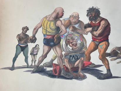 Peace – Original satirical drawing, 1945 Ink and watercolor drawing on paper illustrating in a: Peace – Original satirical drawing, 1945 Ink and watercolor drawing on paper illustrating in a caricatured manner the post-war period and the international balance of power at the end of the Second
