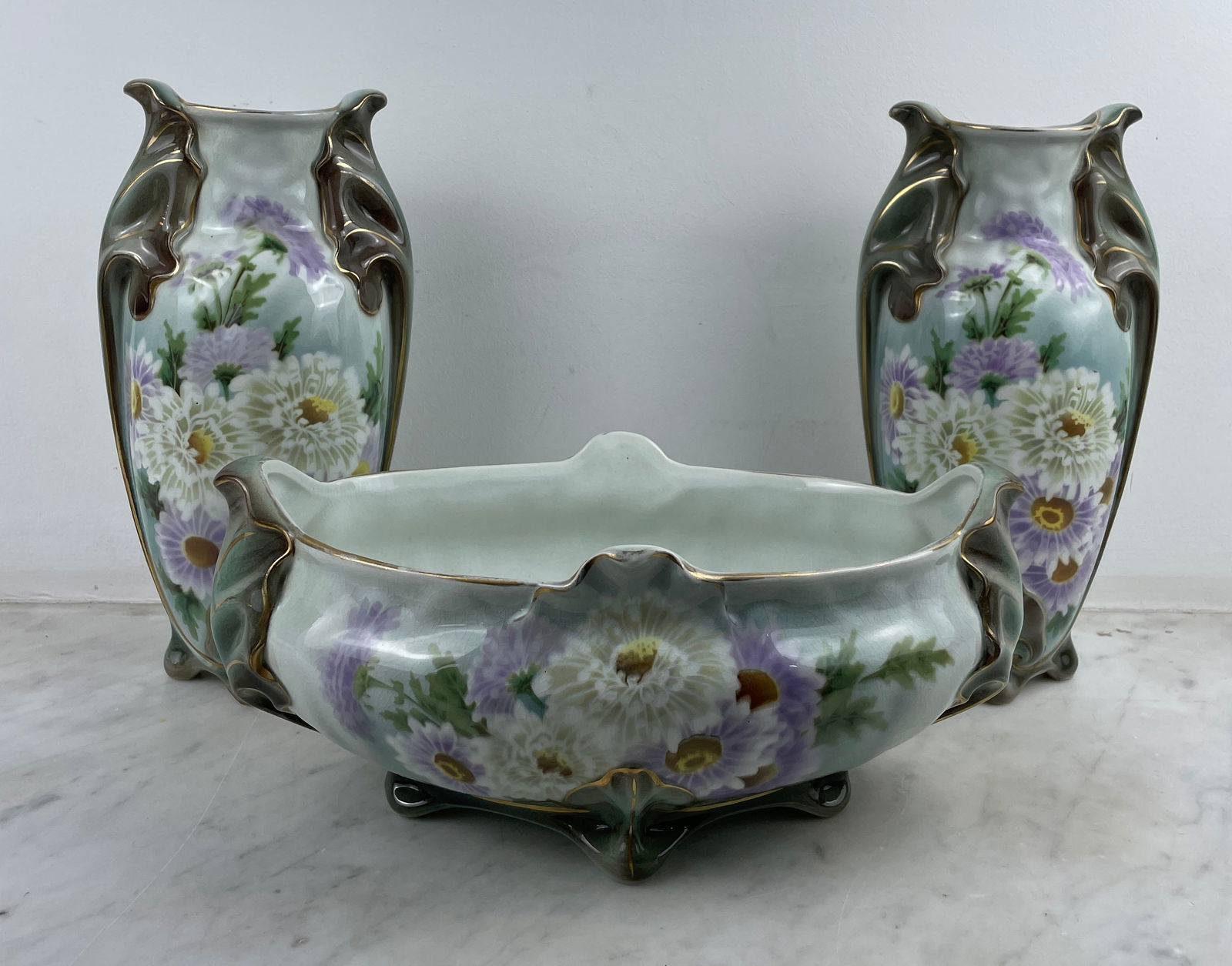 Keller and Guerin, Luneville – Glazed earthenware fireplace surround, circa 1900  Set comprising (1 of 5)