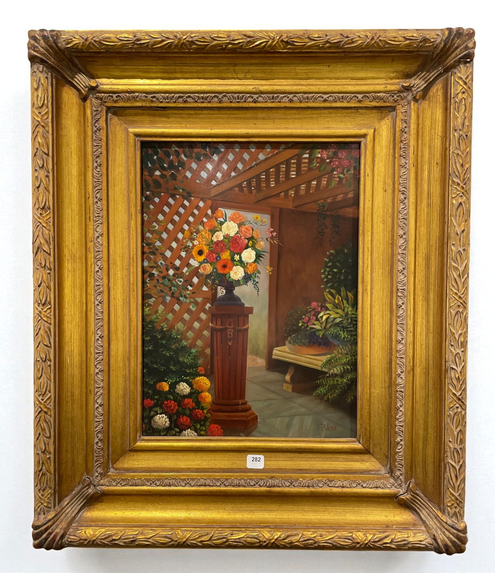 Paksi Vilmos (born 1957) – Interior with a Flowery Veranda – Oil on panel Warm interior bathed (1 of 5)