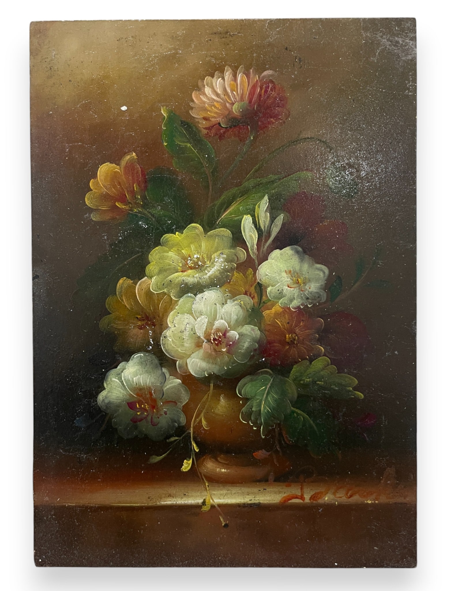 Brooks Peter (19th century) – Small Floral Bouquet – Oil on panel Charming floral still life in (1 of 4)