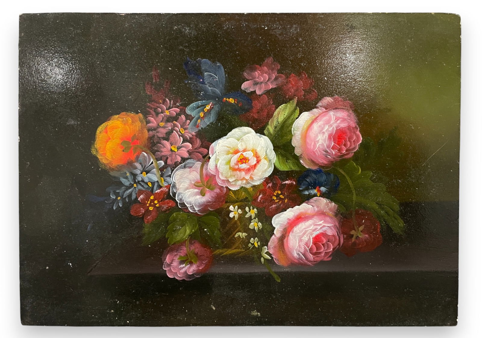 Brooks Peter (20th century) – Bouquet on Entablature – Oil on panel Charming oil on panel (1 of 3)