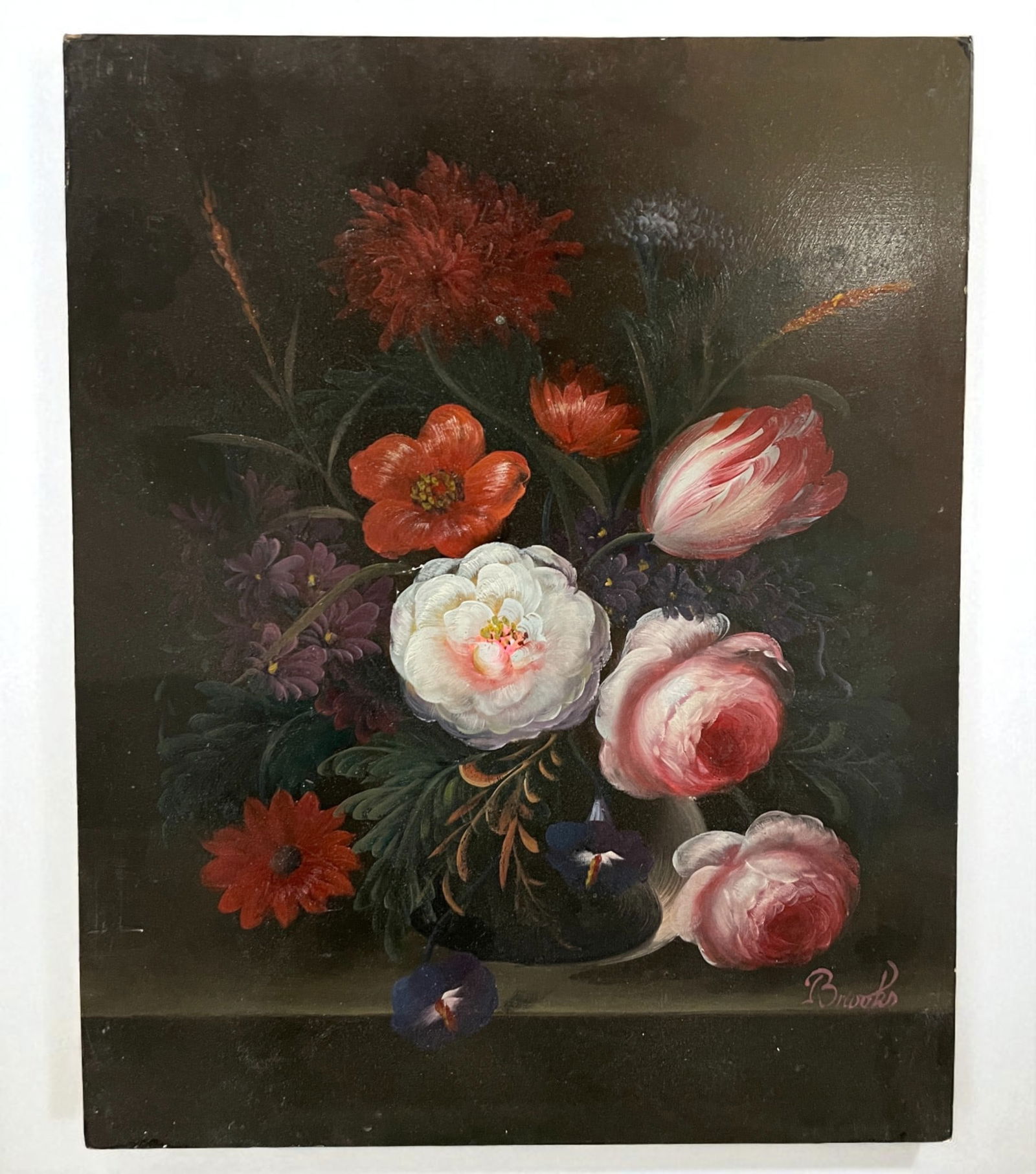 Brooks Peter (20th century) – Bouquet of Tulips, Peonies and Poppies – Oil on panel Richly (1 of 4)