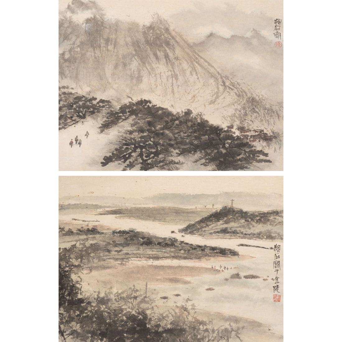 Fu Baoshi, "Two Leaves from a Landscape Album" (1 of 6)