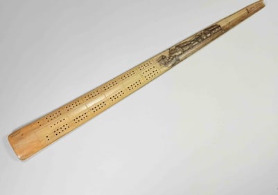 Scrimshaw Swordfish Bill Cribbage Board, 20th c by Paige