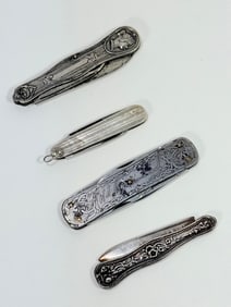 Lot of 4 Folding Pocket Knives Including Gorham Silver and Emil Olsson
