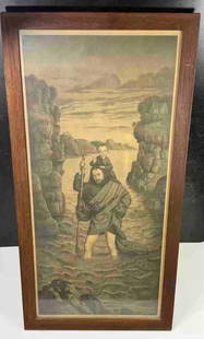 Johann Nepomuk Strixner, 1821 Lithography of Saint Christopher and Christ Child: Lithography on Paper by Johann Nepomuk Strixner. The print depicts St. Christopher carrying the Christ child across a river. Signed and dated "Nep. Strixner del. 1821." lower right in the image, print