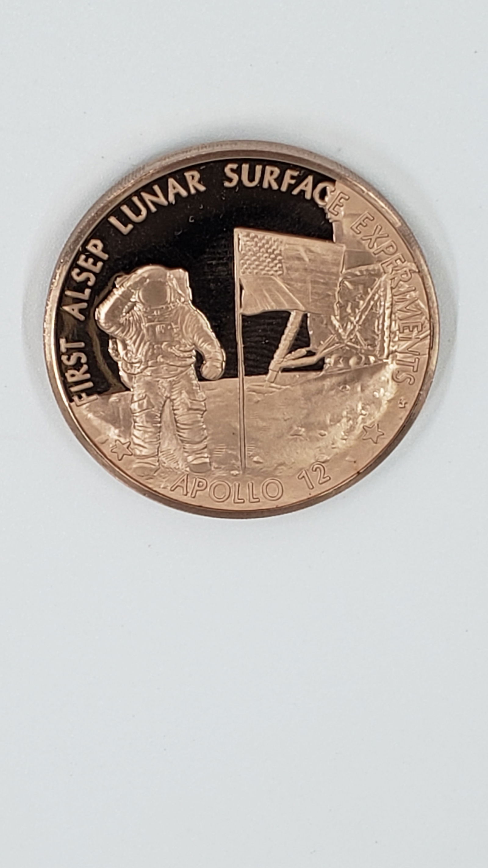 NASA APOLLO   FIRST ASLEP LUNAR SURFACE EXPERIMENTS  APOLLO 12 BRONZE COIN (1 of 5)