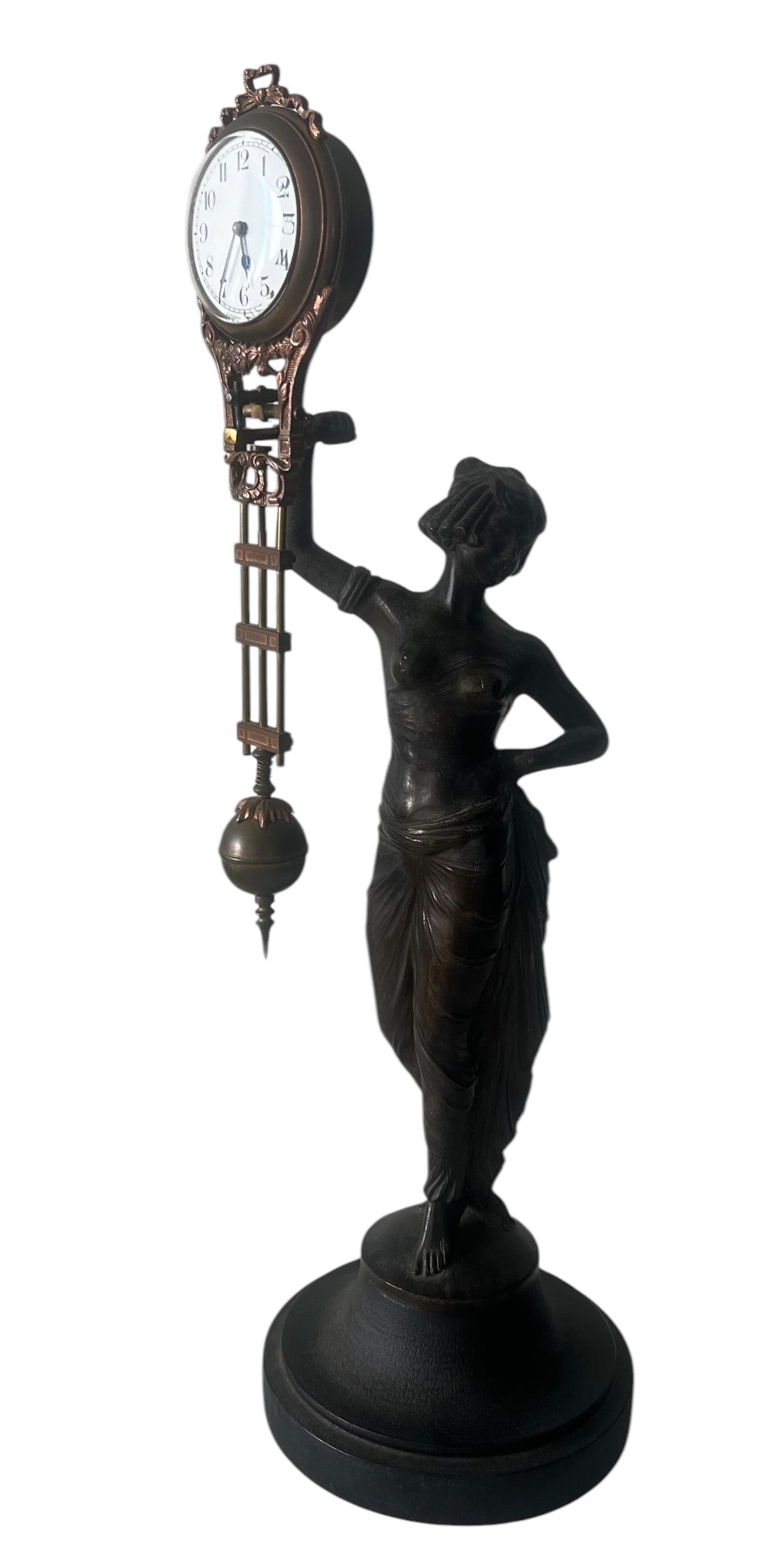 Elegant Art Nouveau Figural Clock, "Blind Maiden" with Mystery Swing Pendulum (1 of 7)