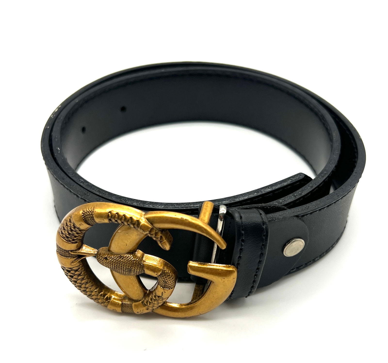 Iconic Authentic Gucci Black Leather Belt with Gold-Tone Double G Snake Buckle (1 of 4)