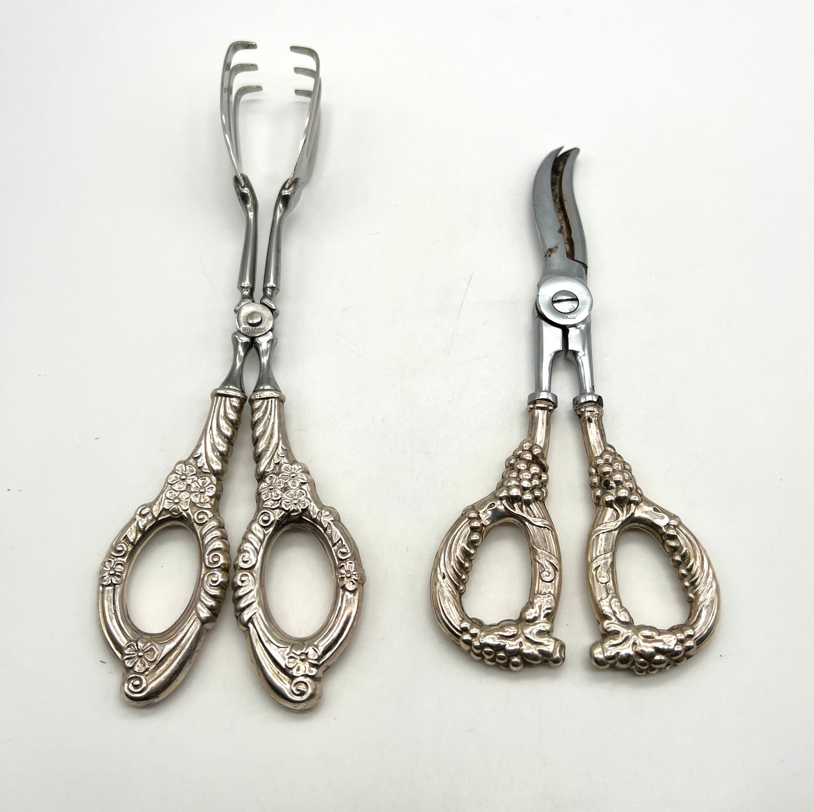 Vintage Sterling Silver Scissors and Tongs Set, Ornate Grapevine & Floral Design (1 of 3)
