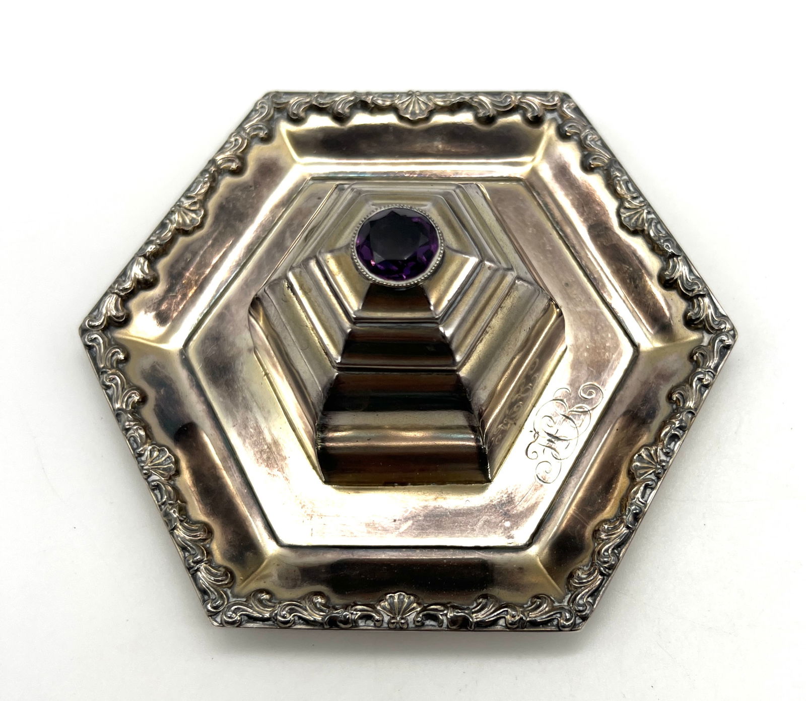 Sterling Silver Inkwell with Amethyst Gemstone on Top (1 of 4)