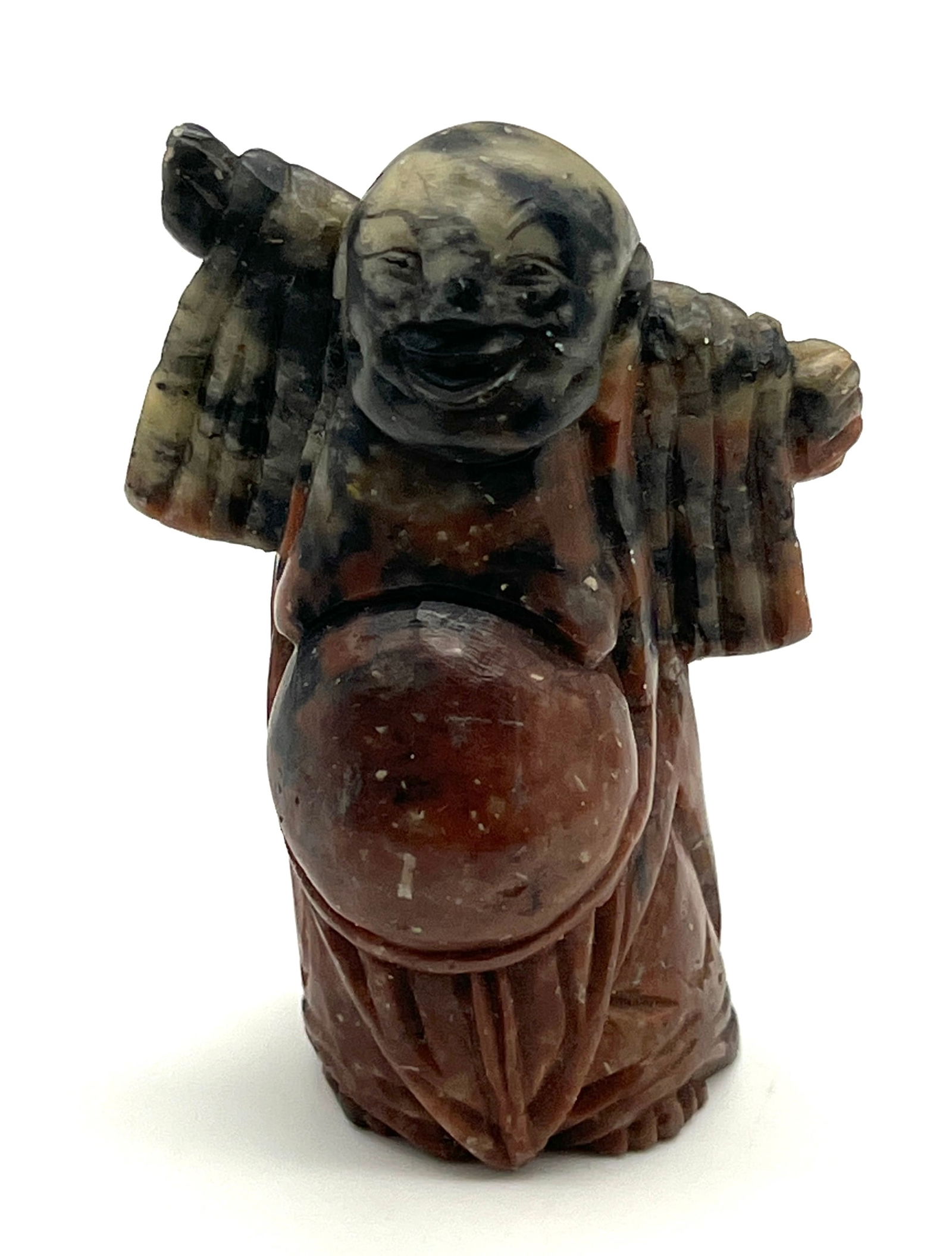 Exquisite Hand-Carved Laughing Buddha Statue in Multi-Colored Stone (1 of 5)