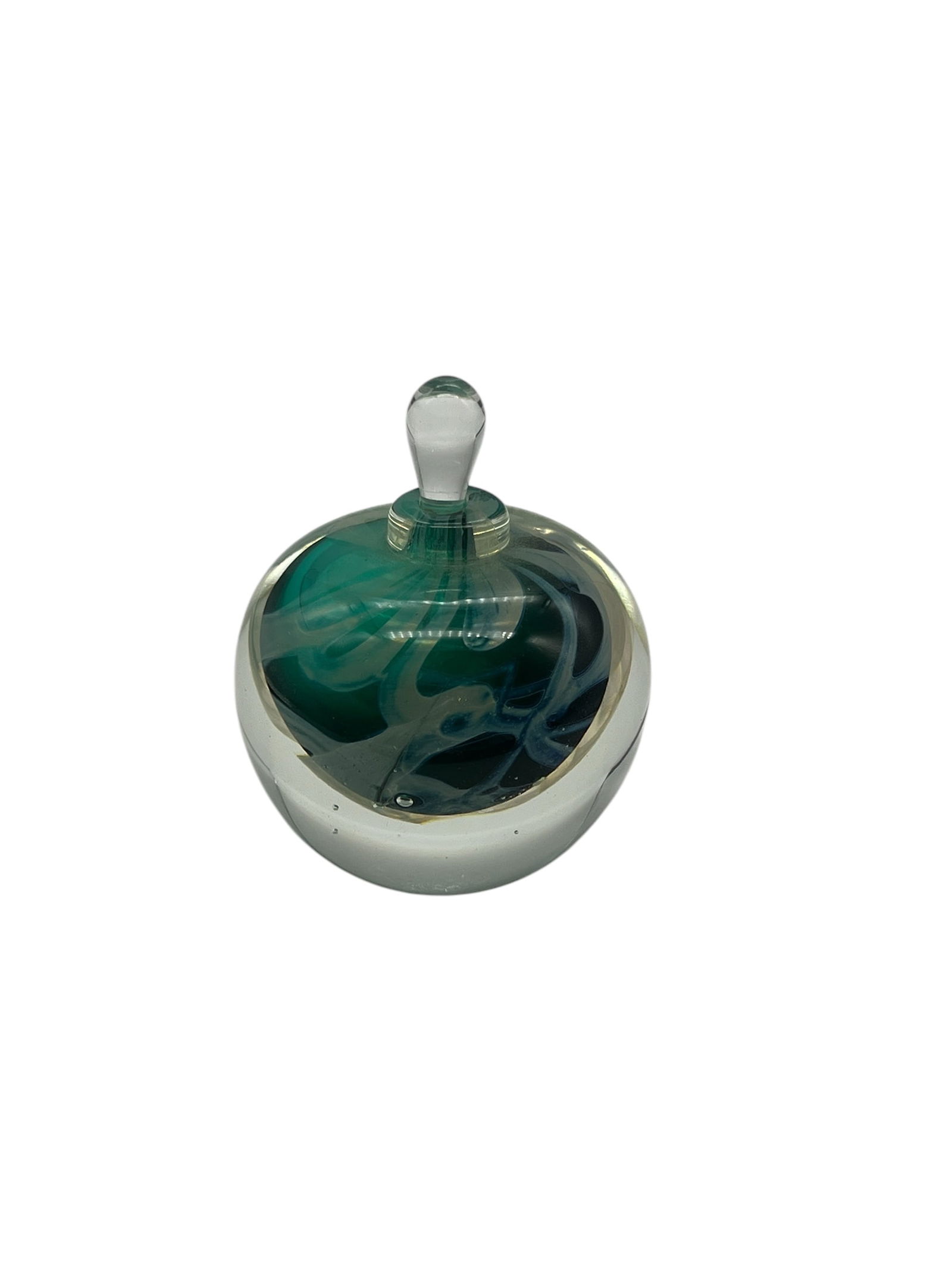 Karg Hand-Blown Art Glass Perfume Bottle, Green Swirl Design, Signed, Original Stopper (1 of 2)