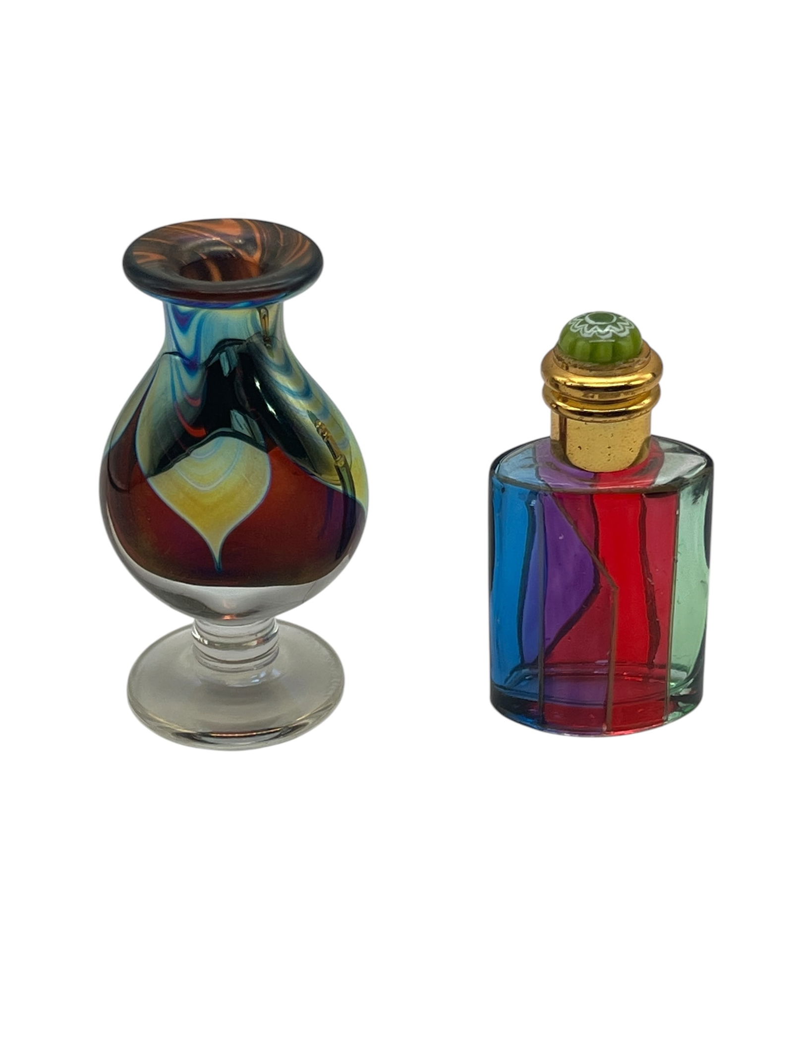 Two Art Glass Scent Bottles, One Nancy Freeman Signed, Varied Designs, Collectible Lot (1 of 3)
