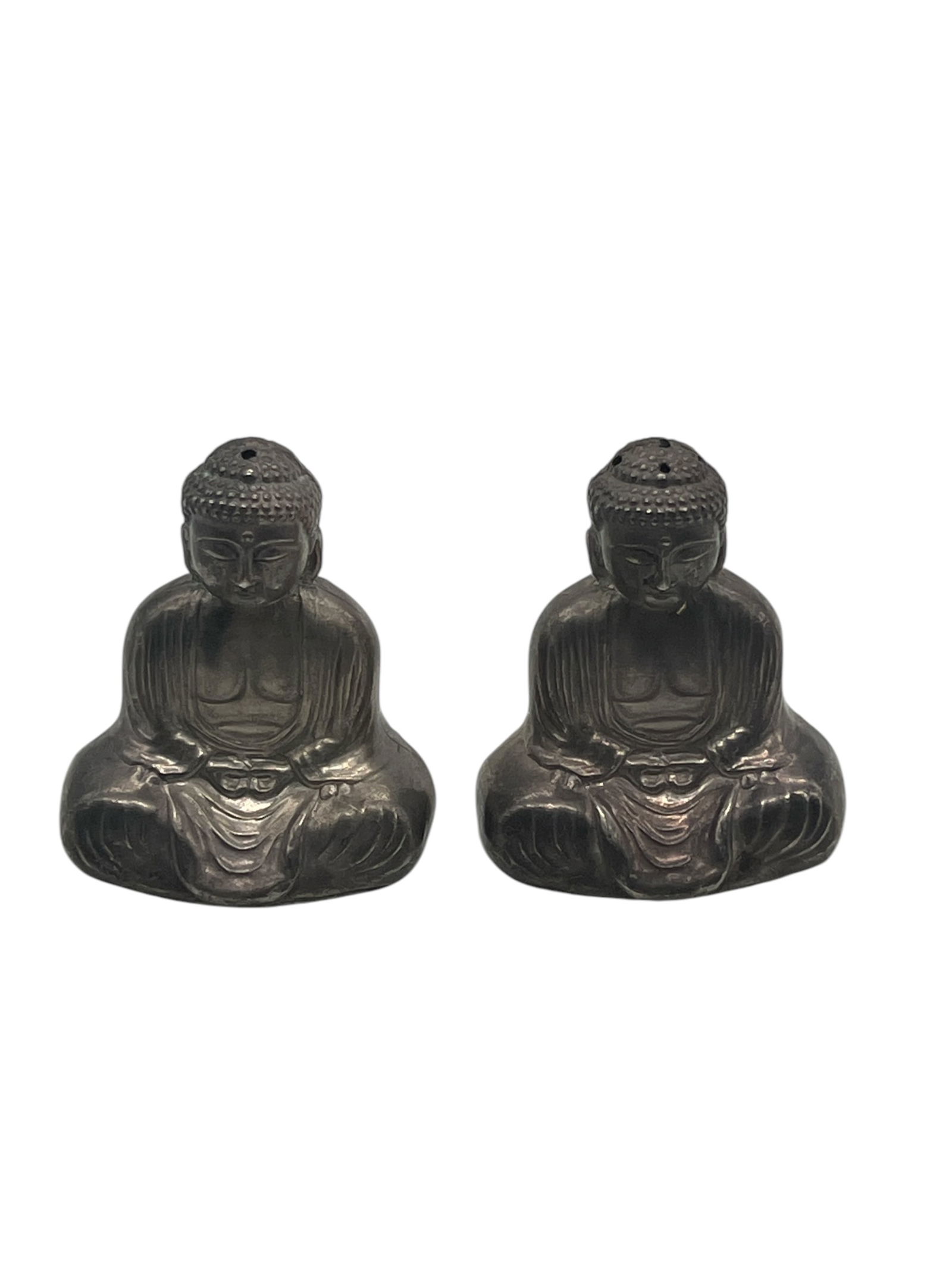 Pair of Sterling Silver Buddha Figural Salt & Pepper Shakers, Seated Meditation Pose, Asian Inspire (1 of 3)