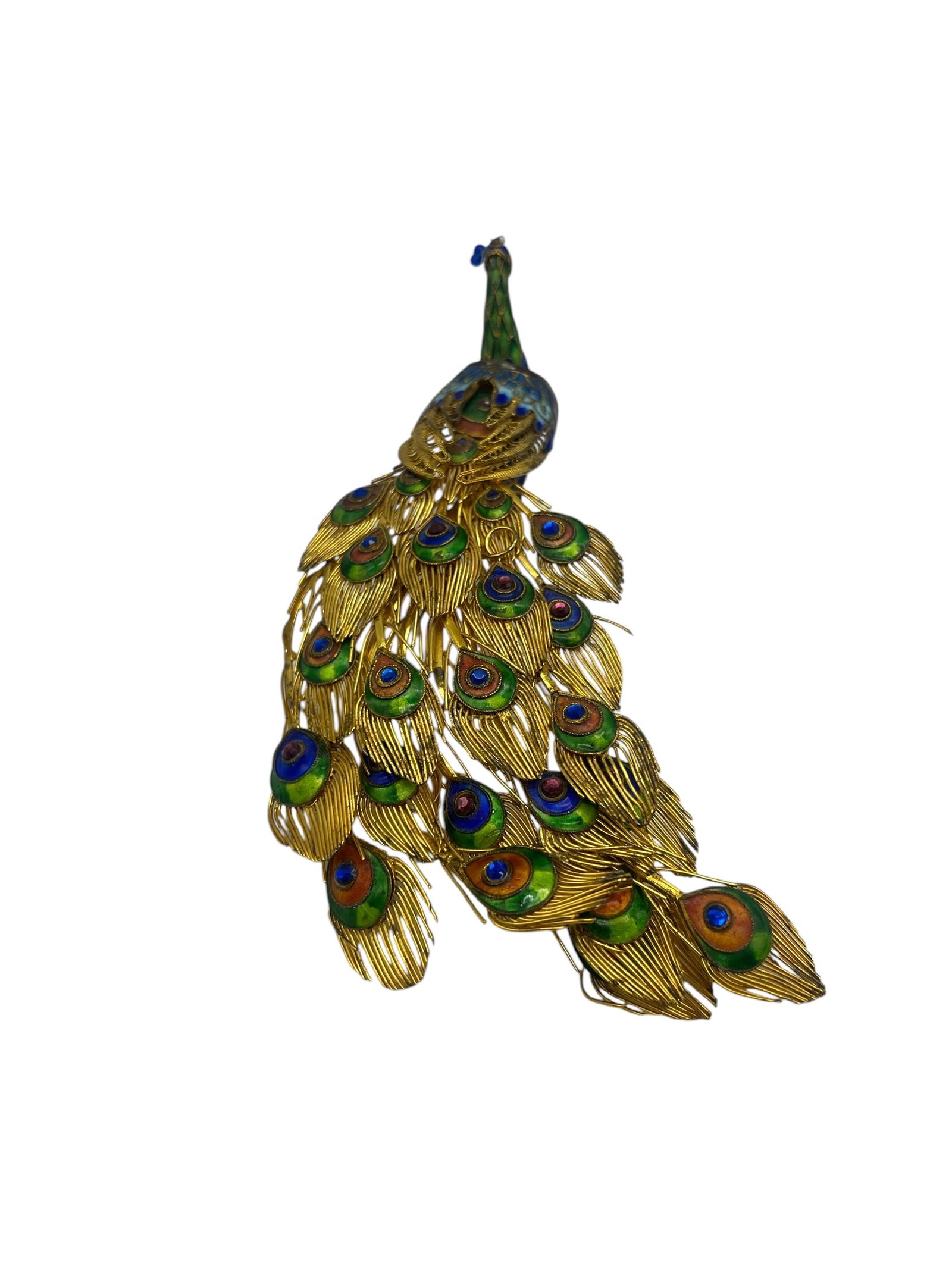 Vintage Sterling Silver Peacock Figurine with Wire Feather Tail: Vintage Sterling Silver Peacock Figurine with Wire Feather Tail