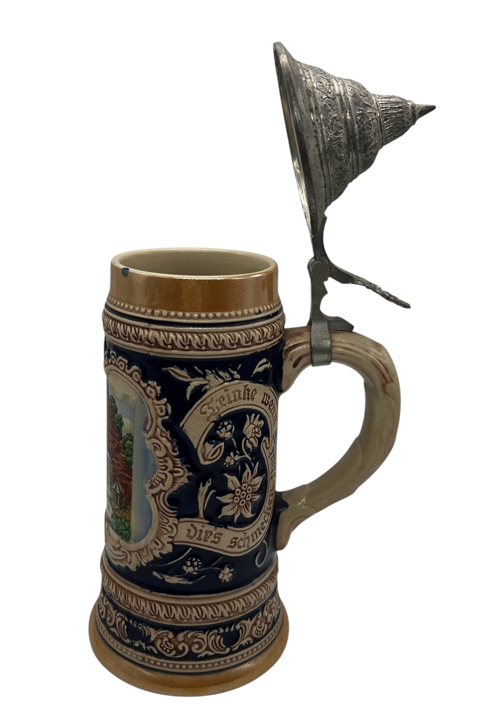Vintage German Beer Stein with Pewter Lid and Bavarian Scene (1 of 6)