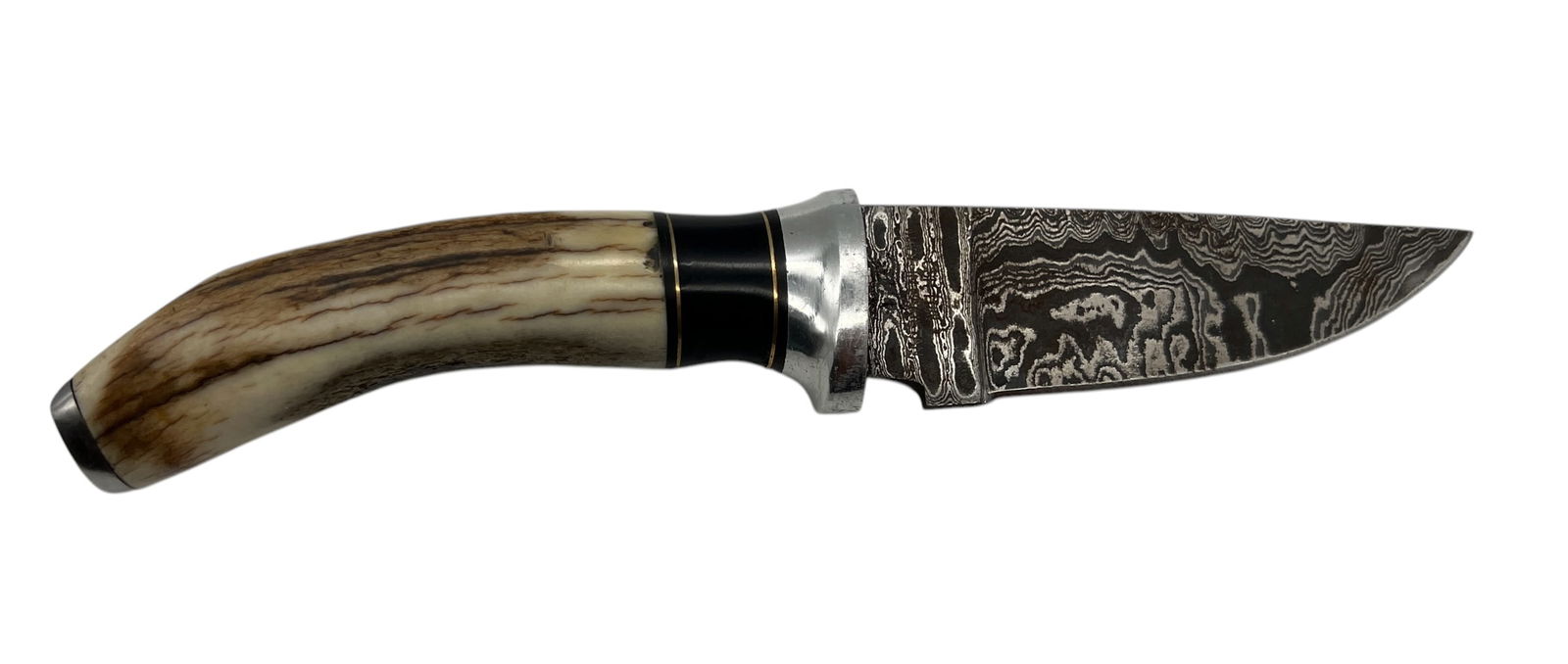 Jerry Fisk MS Custom Knife: Engraved Stag Handle & Damascus Hunter (1 of 3)