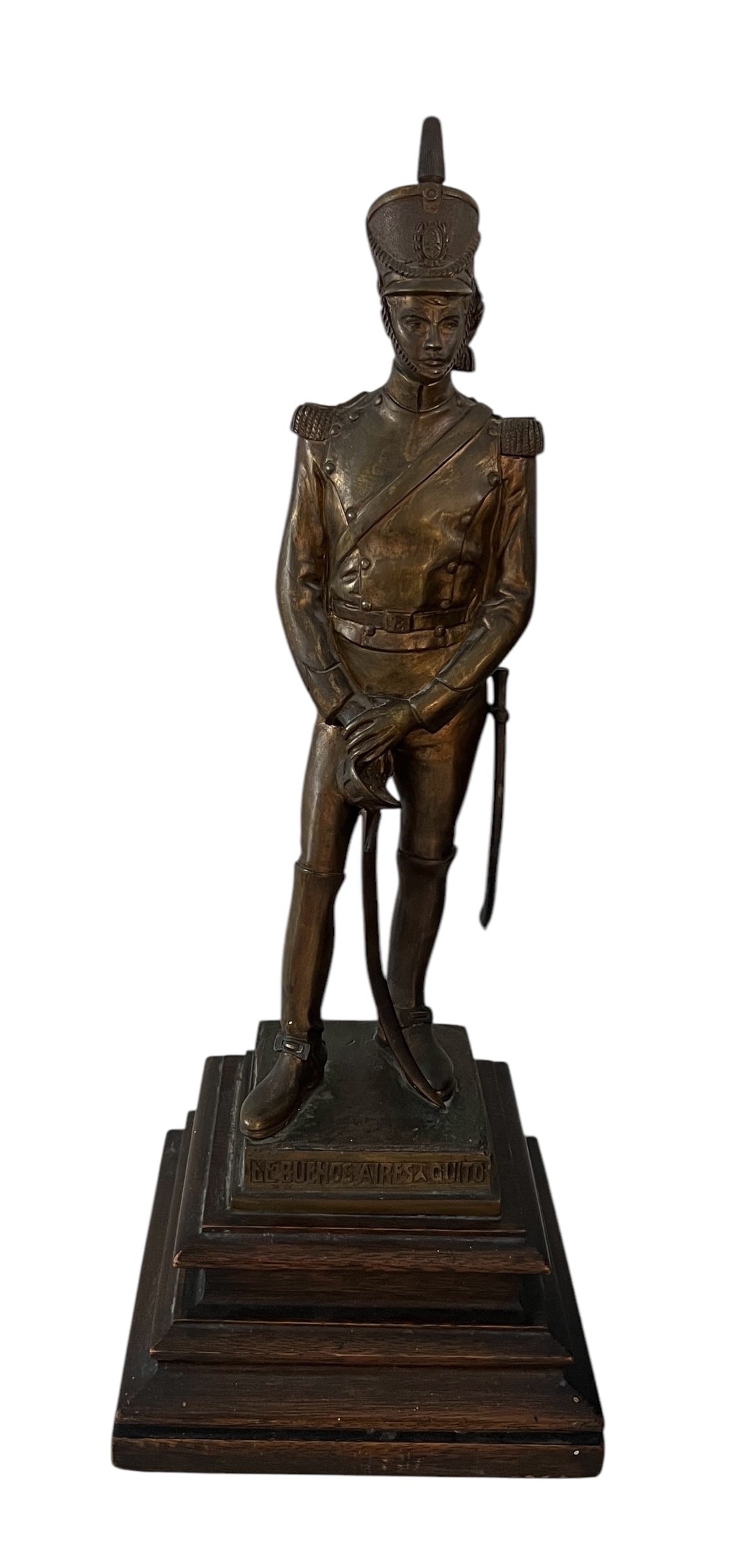 Antique Bronze Figurine of a South American Military Officer, Inscribed "DE BUENOS AIRES A QUITO (1 of 6)