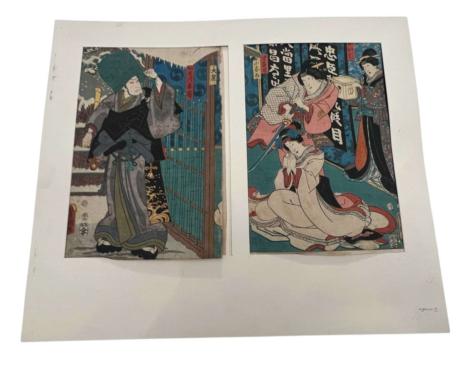 Two Antique Japanese Woodblock Prints of Elegant Figures in Winter and Interior Scenes (1 of 3)