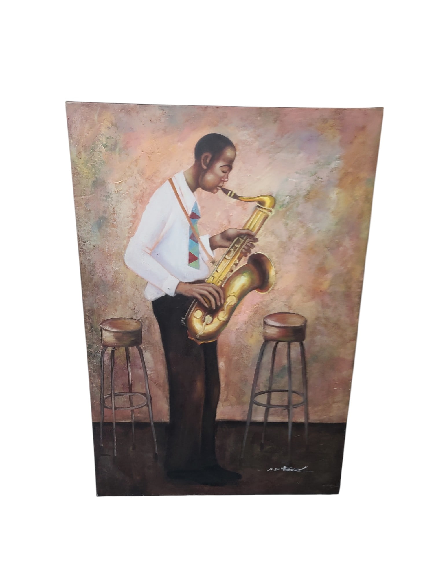 antique Painting of man playing a saxaphone: antique Painting of man playing a saxaphone