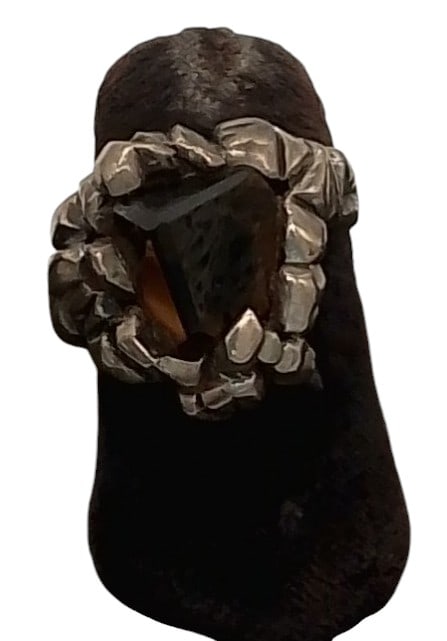 Vintage Silver Brutalist smokey quartz ring: Vintage Silver Brutalist smokey quartz ring, no marks