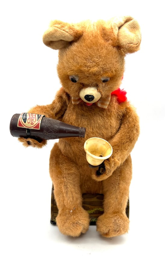 Vintage 1950s Mechanical Teddy Bear with Cola Bottle - Charming Animated Collectible (1 of 5)