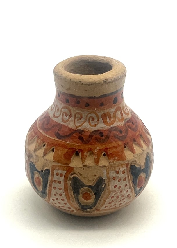 Exquisite Handcrafted Ceramic Miniature Vase with Intricate Tribal Motifs (1 of 4)